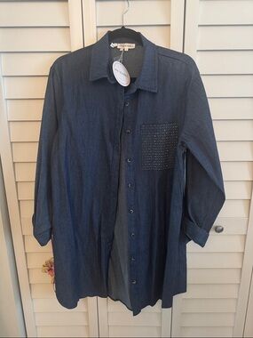 Ava & Viv Navy Studded Pocket Shirt Jacket